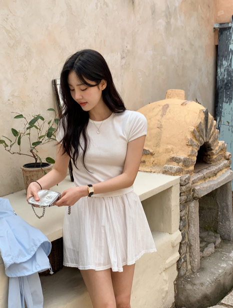 SHOPPERLAND(ショッパーランド)の「Basic Pastel Rib Short Sleeve T-shirt (7color)(Tops)」
