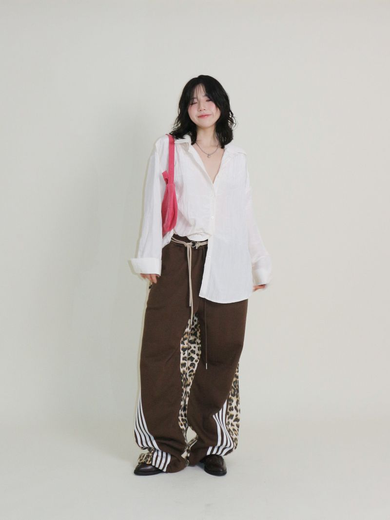 Leopard leopard print diagonal coloring track jogger pants