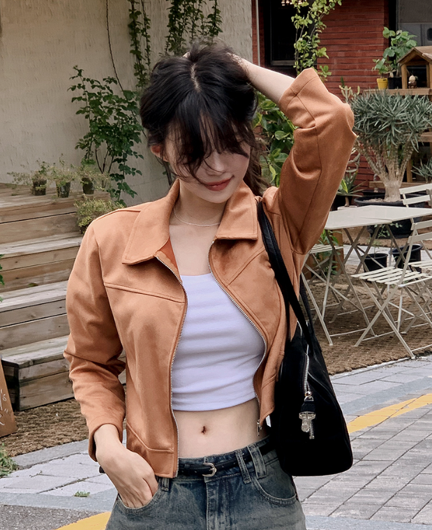 #Suede Collar Crop Jacket (3color)