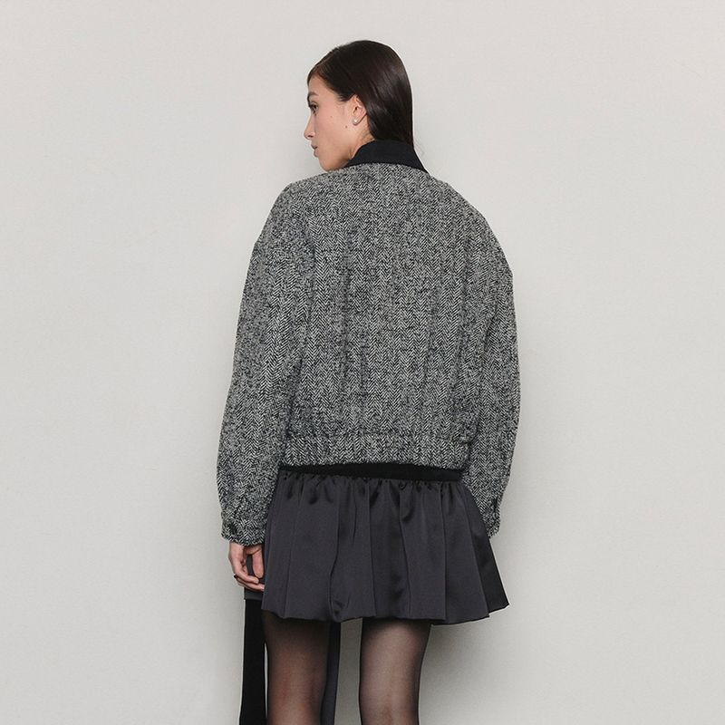 Herringbone Wool Bomber Jacket _ Grey