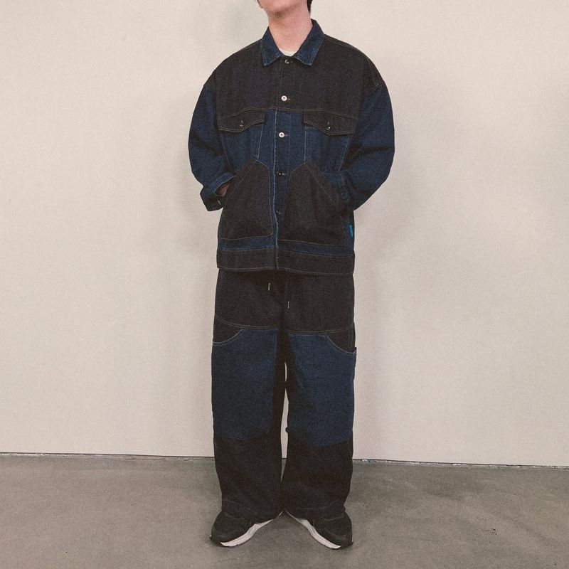 panel mix denim wide pants_blue