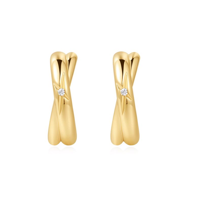 Gold Cross Duo 925 Silver Ring Earring E061-16G