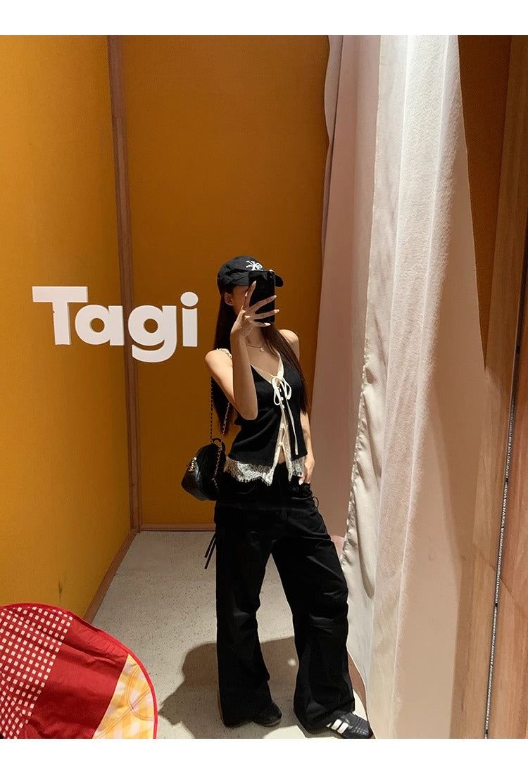 Black Lace Layered Vest Sleeveless Top