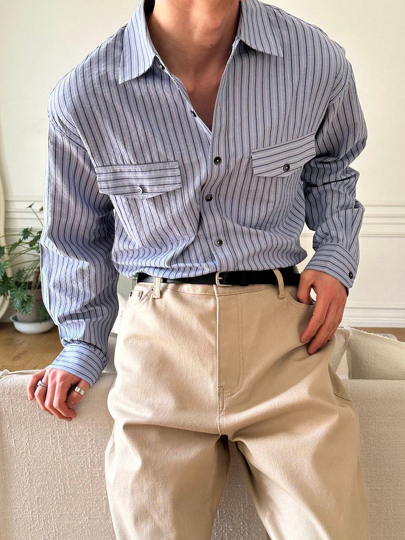 LAURANT(ロラン)の「Stripe loose fit pocket shirts(Tops)」