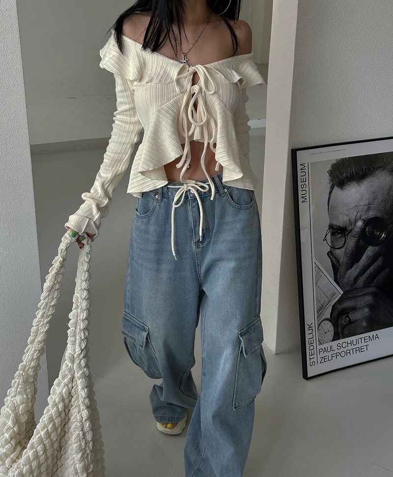 Strap Cargo Wide Jeans