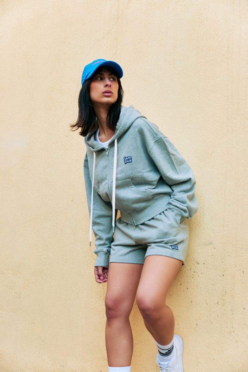 TEMPUS PATCH CROP HOOD ZIP-UP [GREY MELANGE]