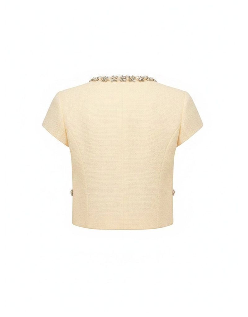 Aria Flower Beaded Tweed Short Sleeve Jacket Butter
