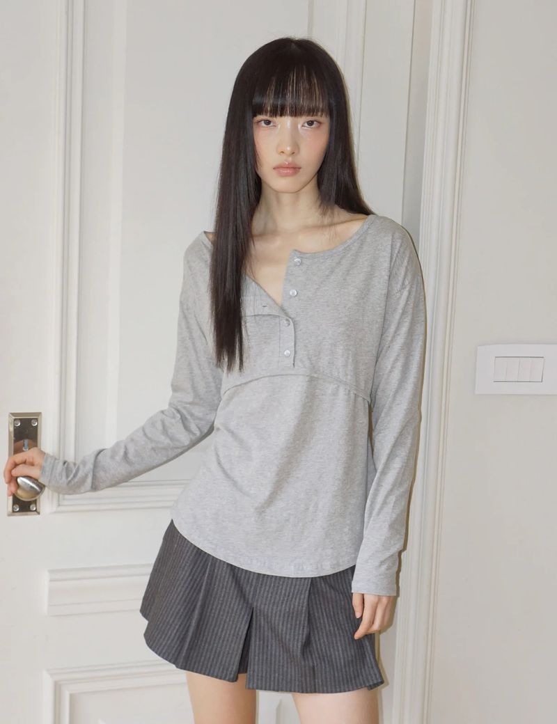 UGLYSHADOW（アグリーシャドウ）の「プラケット リブド ティーシャツ(GREY)（トップス）」