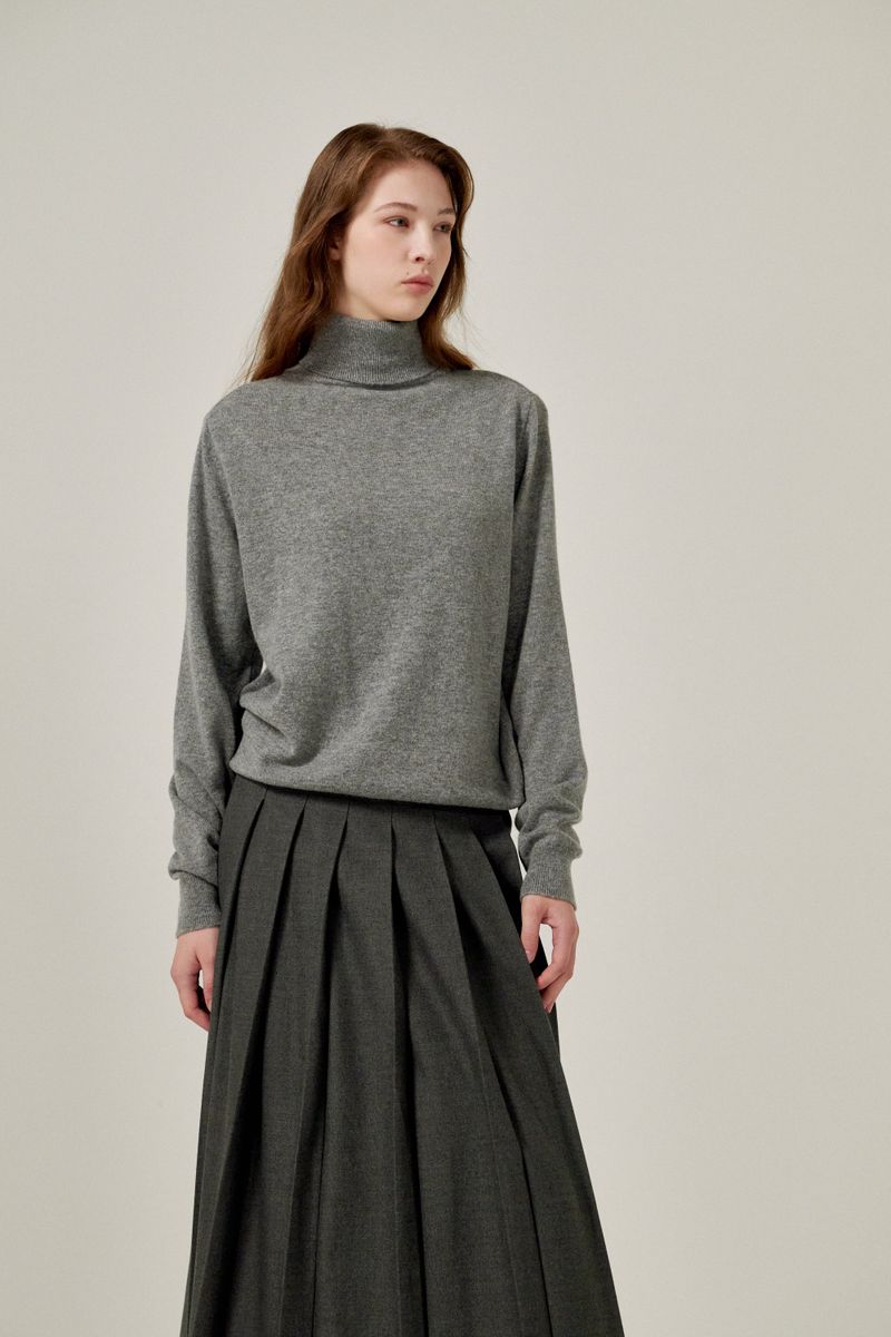 Cashmere turtle neck knit (Grey)