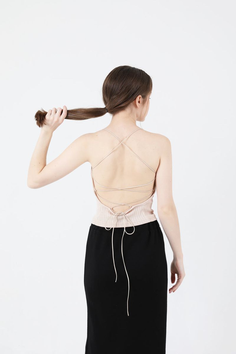 See-Throught Back Slit Long Sleeve Knit Beige