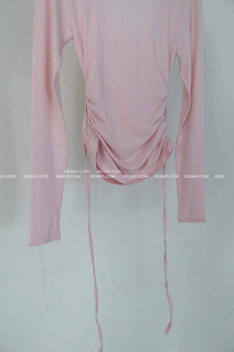 Deep V-neck Off-Shoulder Wrapped Shirring T-shirt