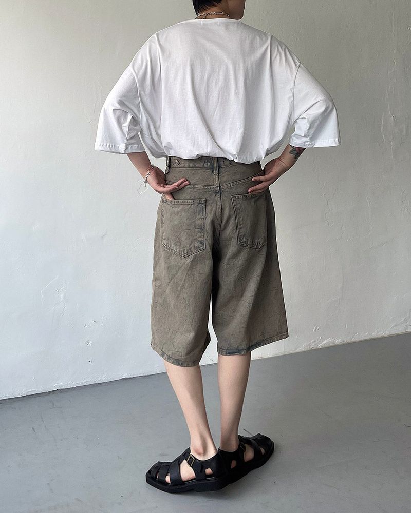 Pulse putty vintage denim Bermuda pants (sand)