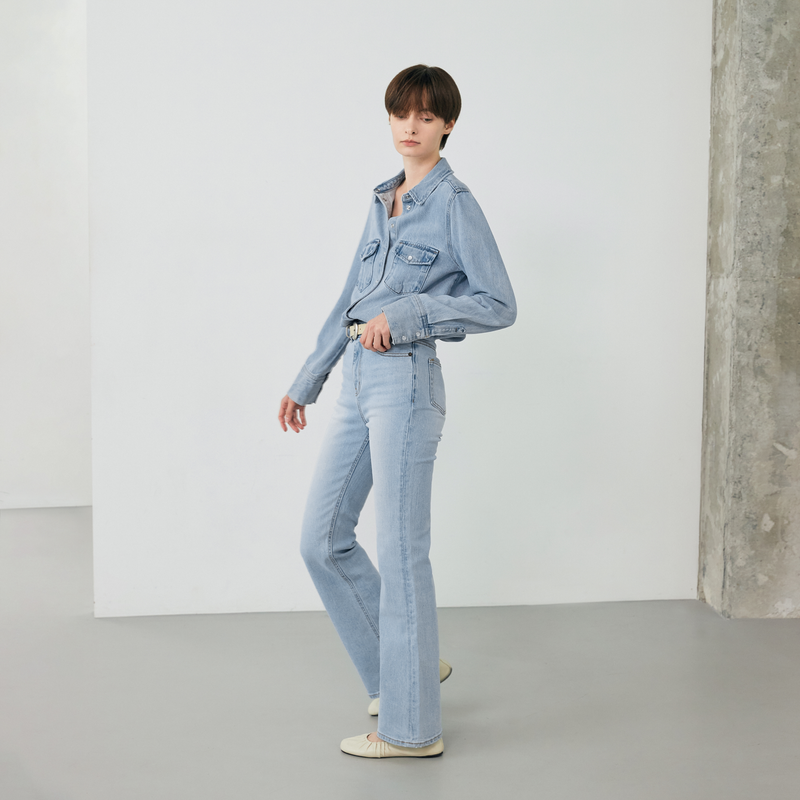Light blue wide boots cut - D001