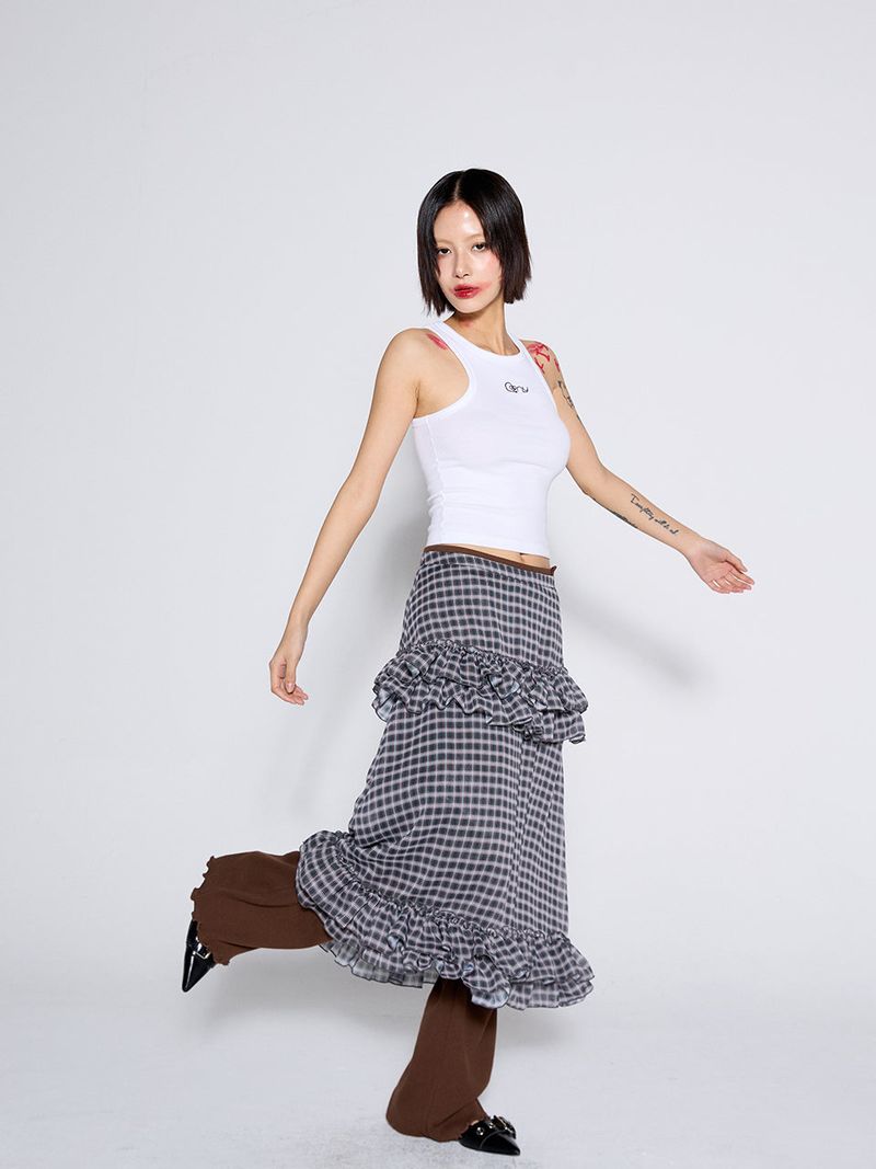 SHIRRING SLIM BOOTCUT PANTS / BROWN
