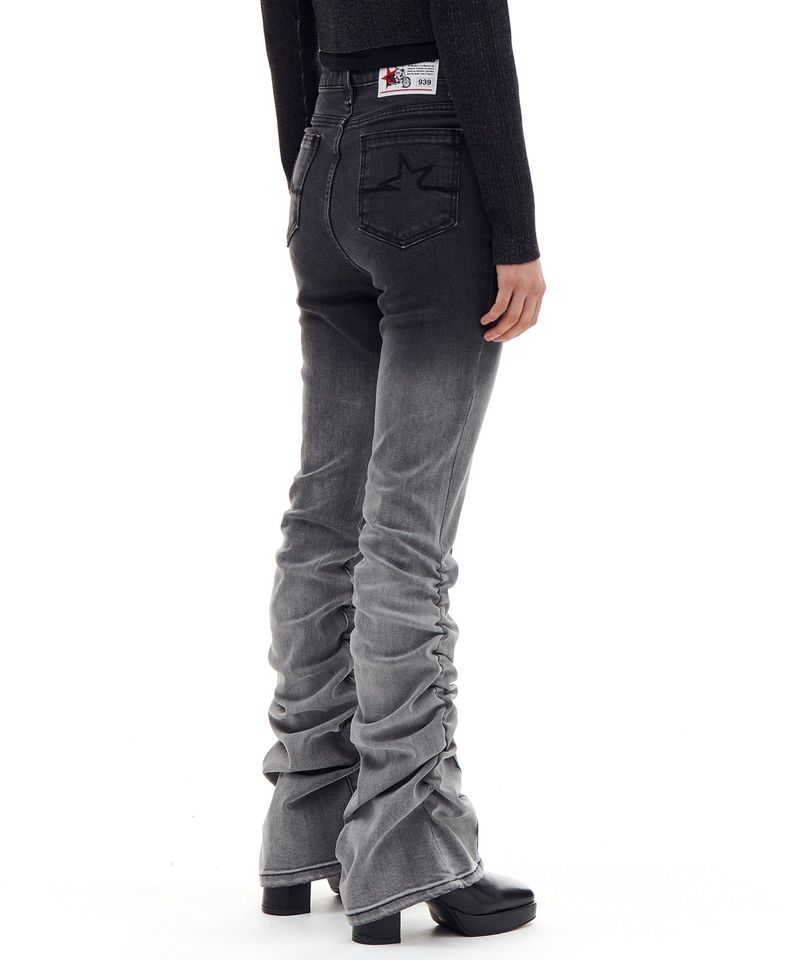 BOOTSCUT SHIRRING DENIM PANTS (BLACK)