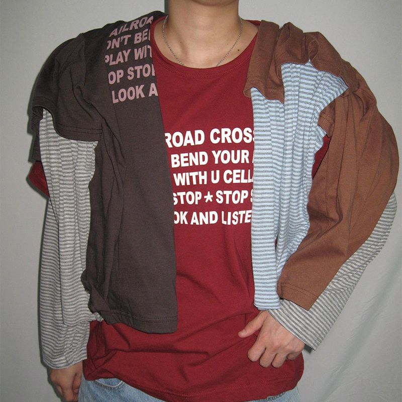 Look Striped Layered Long Sleeve T-Shirt (3 Colors)