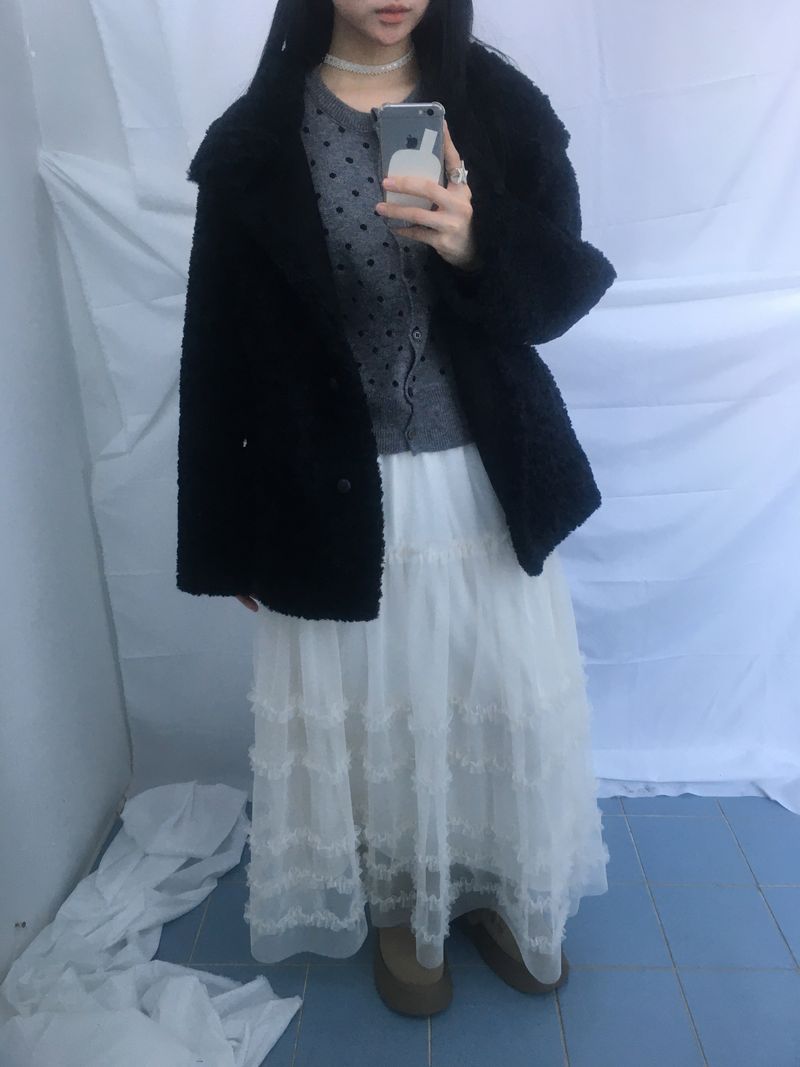 Cloud chiffon frill long skirt