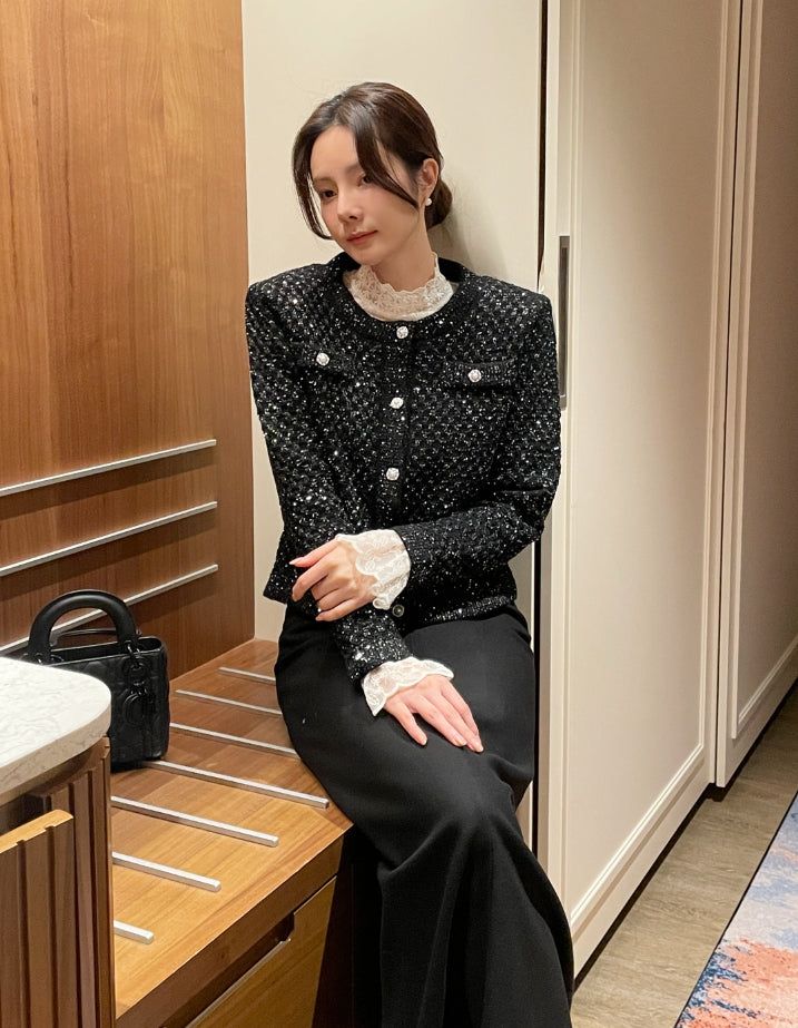 Nemu Spangle Pearl Knit Jacket Cardigan