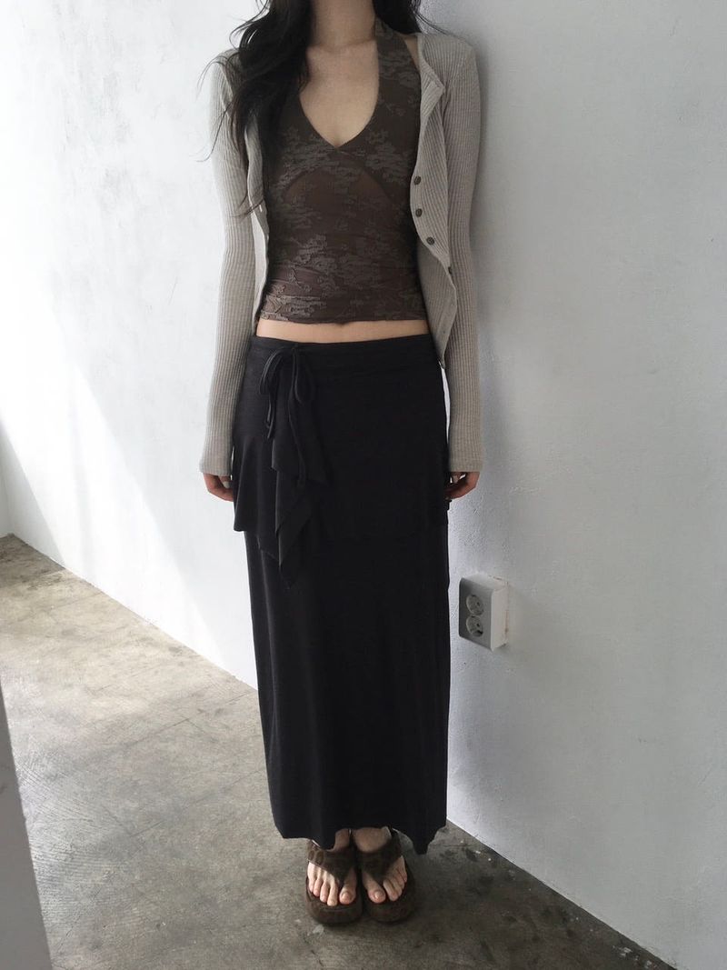 Wrap ruffle long skirt