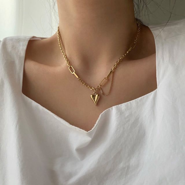 hun Heart Unique Bold Chain Two Way Handmade Necklace