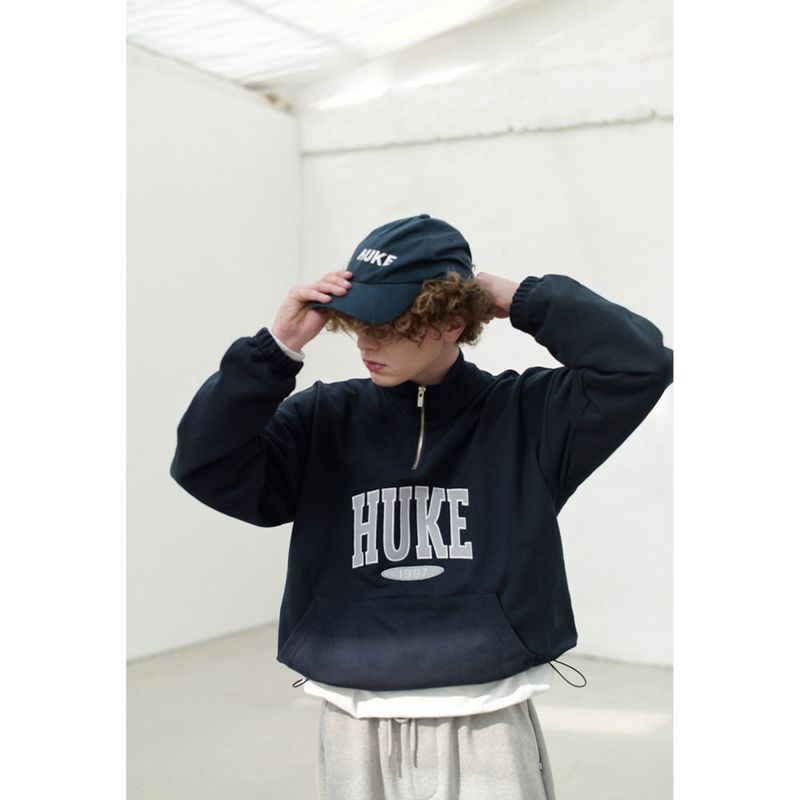 HUKE ロゴ ネイビー ハーフジップアップ MTM