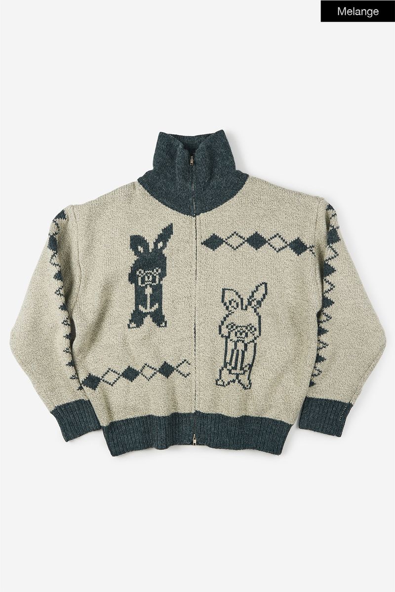 Rabbit knit zip-up sweater