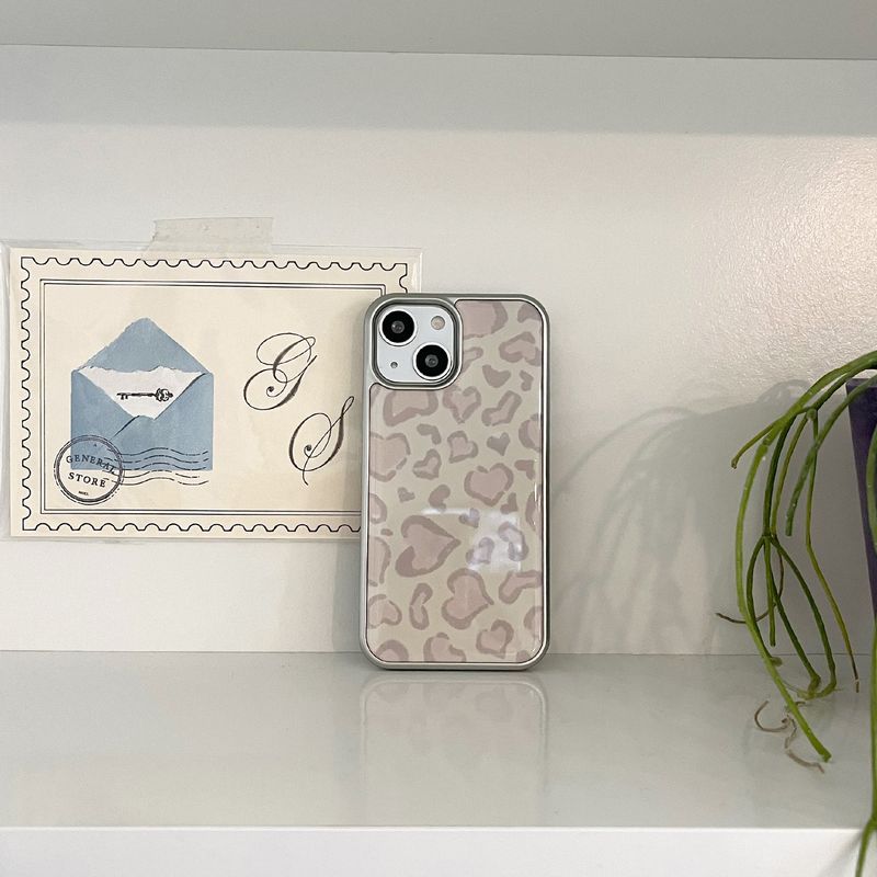 [MADE][Glass Silver Bumper Case] Heart Leopard Drawing Case ⋆ Beige