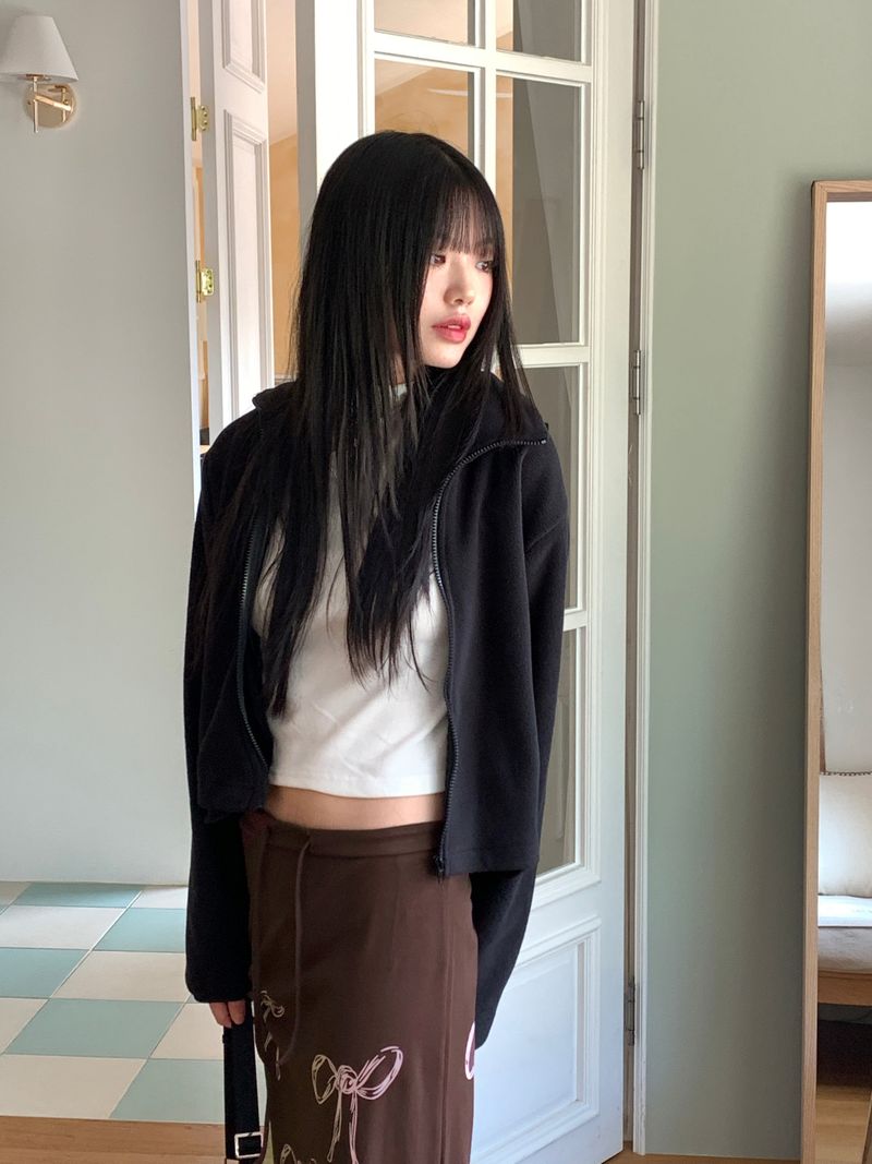 [MADE] Laco Basic String Semi-Crop Fleece Fleece Zip-up