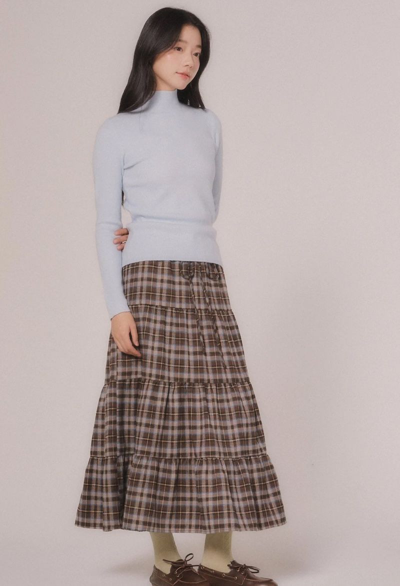 HALF-NECK KNIT TOP (Light beige)