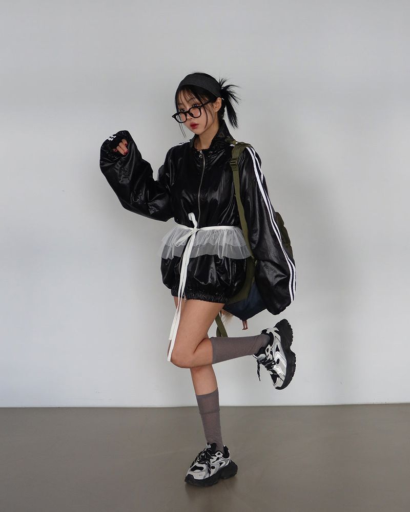 [UNISEX] Track Glossy Windbreaker Jersey Jacket