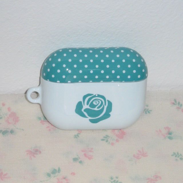 Rose Polka Dot Teal Blue Glossy AirPods Case