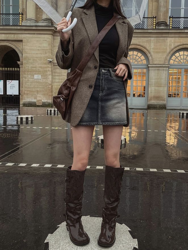 Lao washing denim mini skirt