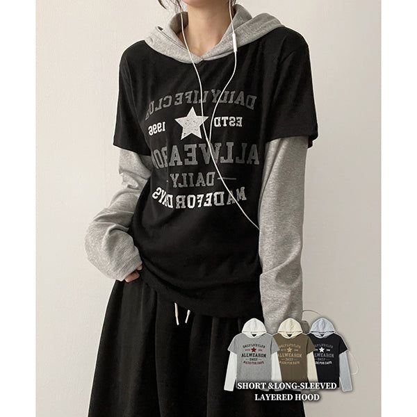 Star Vintage Printed Layered Hoodie