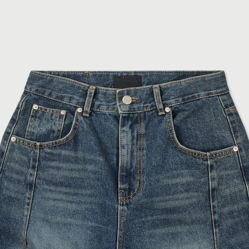 STITCH BIKER CURVED WIDE DENIM