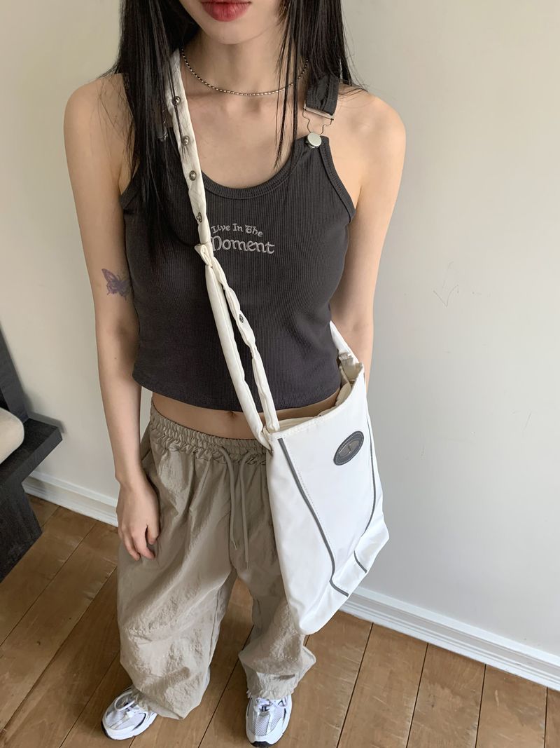 Byten Nylon Snap Button V Logo Crossbody Bag