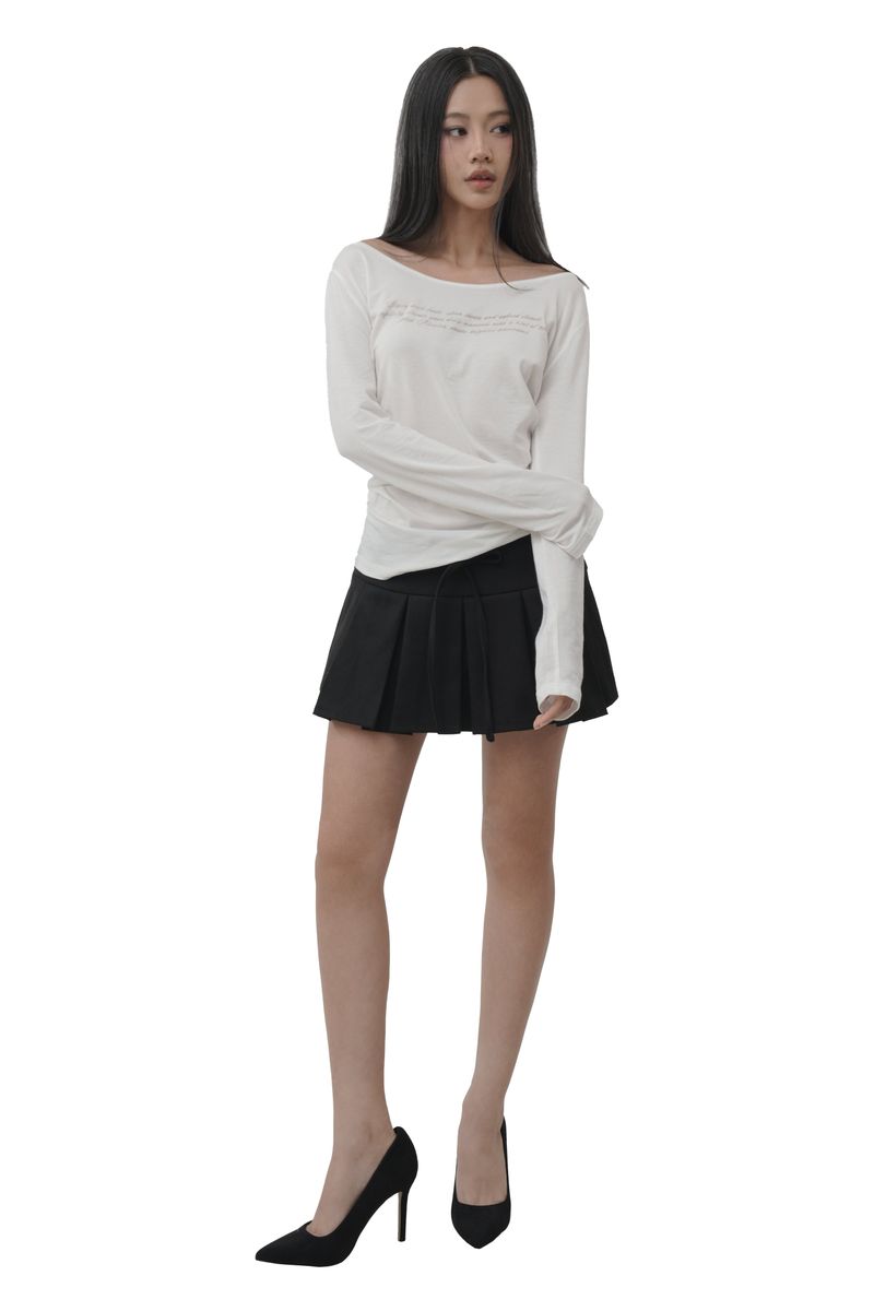 Hugging ribbon pleated skirt, Black