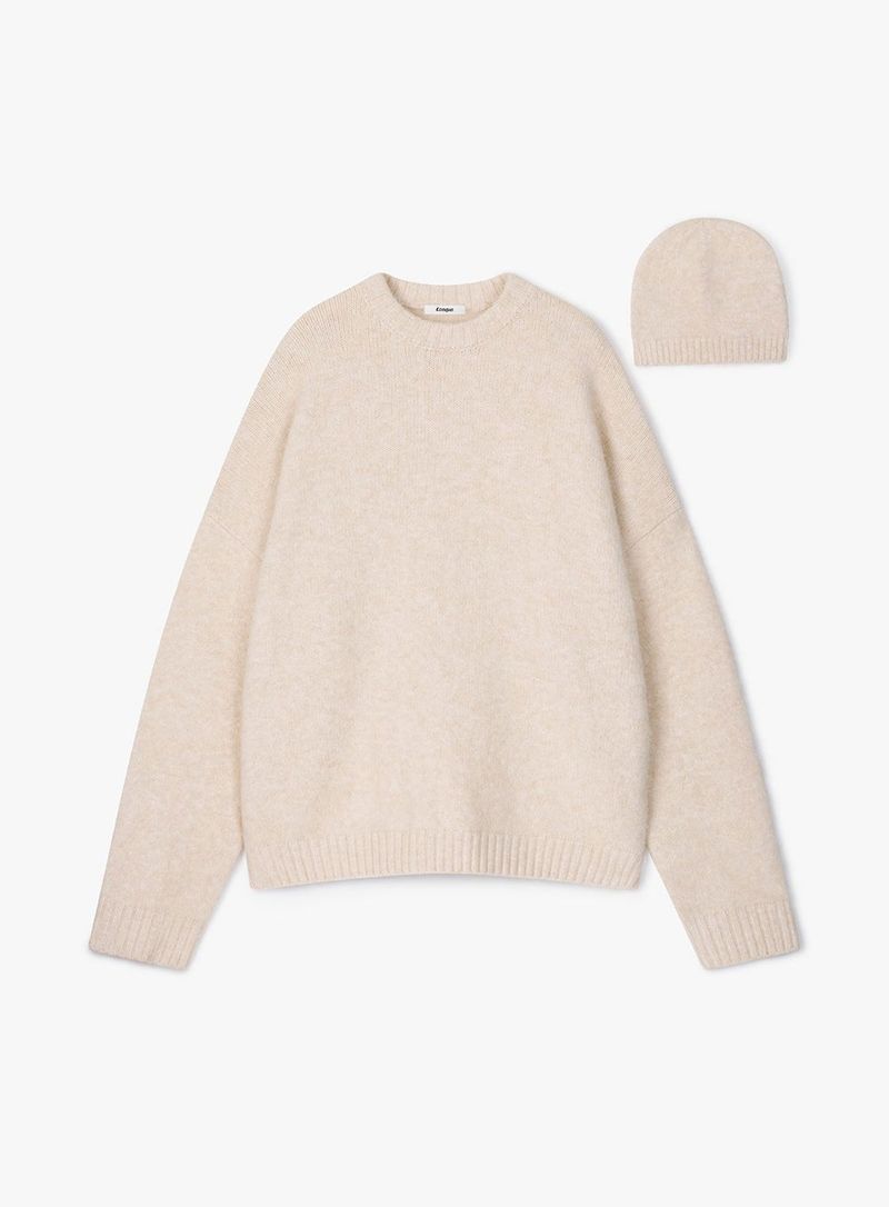 BEANIE SET OVERSIZED KNIT (IVORY)