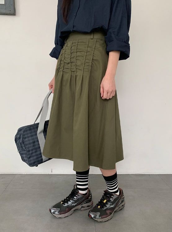 デキンシャーリングバンディングミディスカート