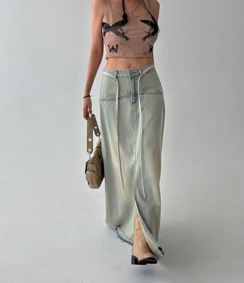 Strap belt Set Denim Long Skirt