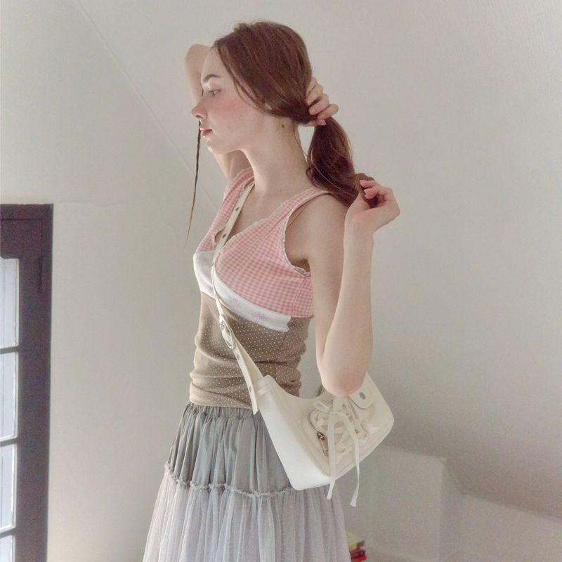 Nylon ribbon hobo bag_ivory