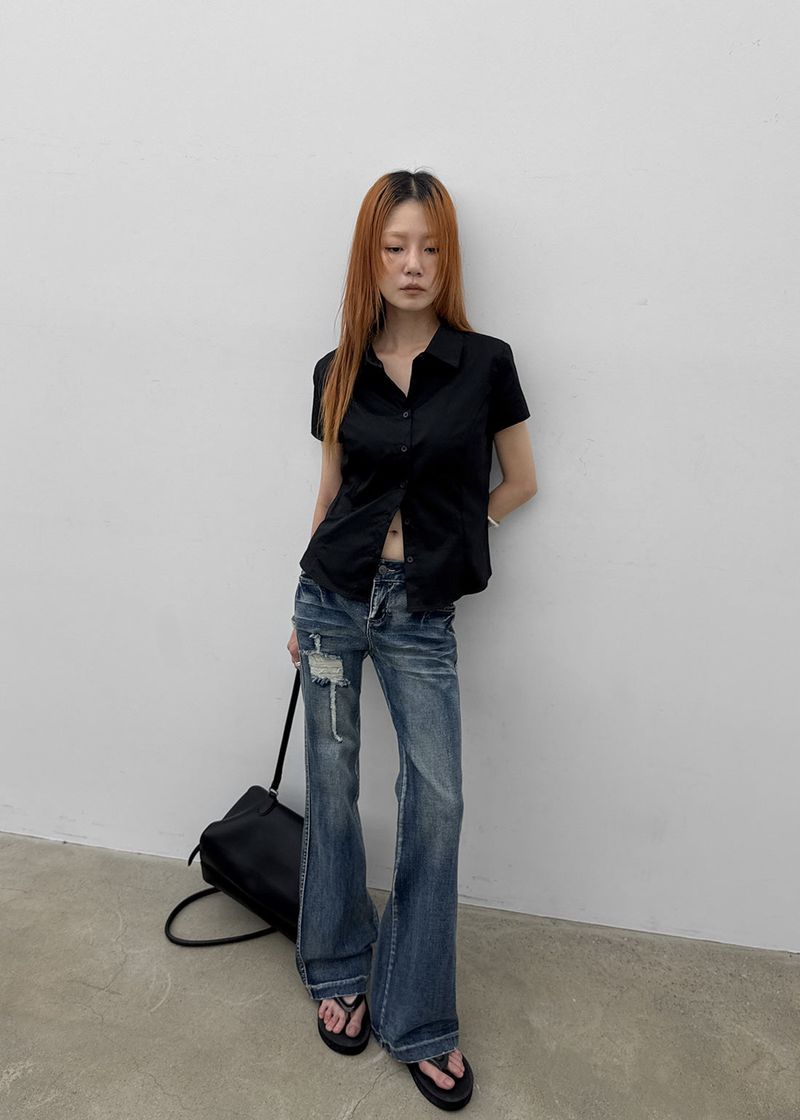 [MADE] Kuriring Cotton-Span Slim Short-Sleeve Shirt