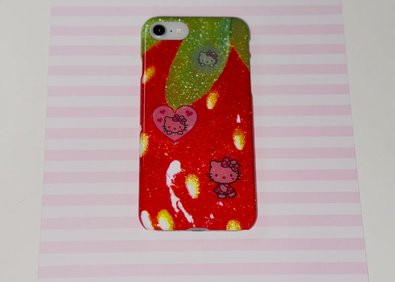 (glossy hard) Sparkling Strawberry phone case - Red