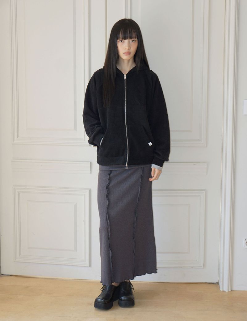 RIBBED LONG SKIRT(CHARCOAL)