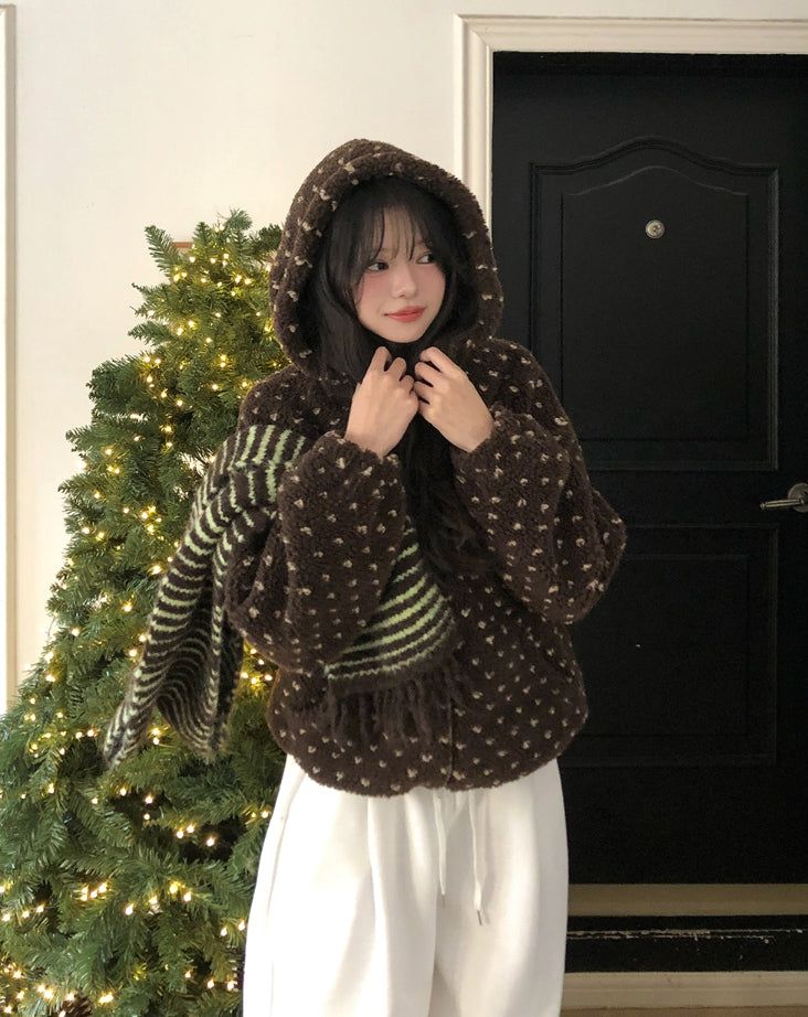 Sage Dot Boucle Hood Zip-Up