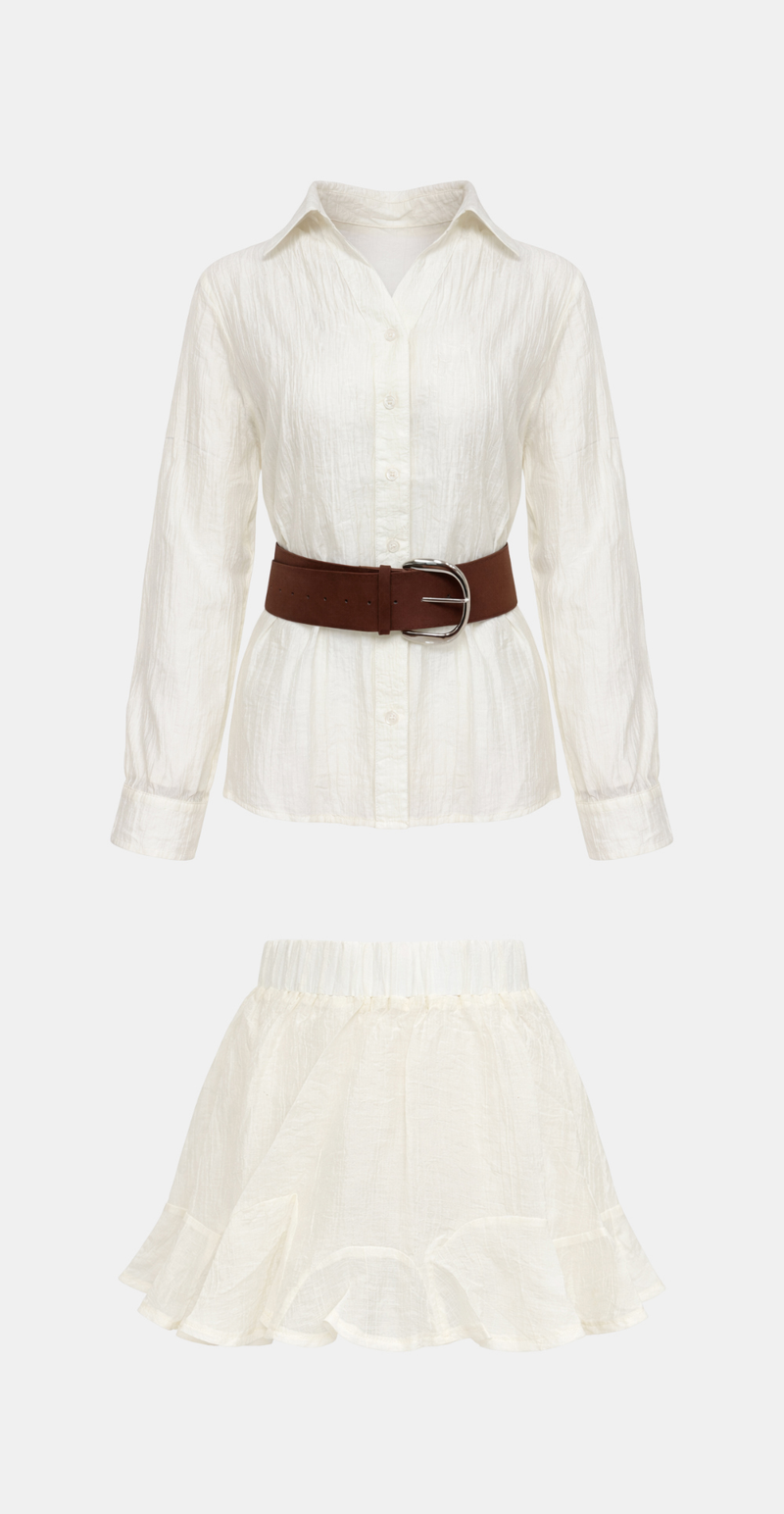 Roen Wrinkle Shirt Skirt Set