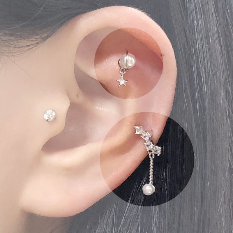 [Styling] White Silver Pearl Piercing Set