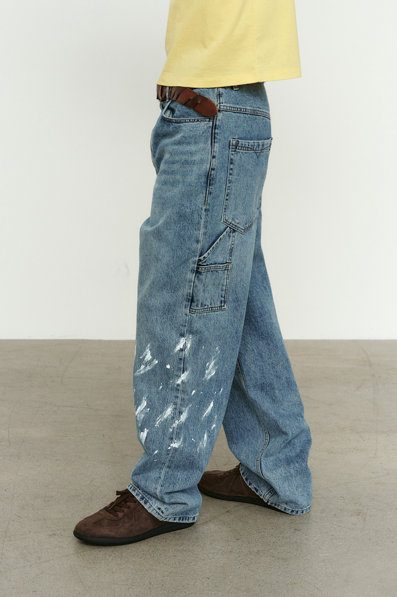 Aged Splatter Carpenter Denim Pants(Washed Blue)