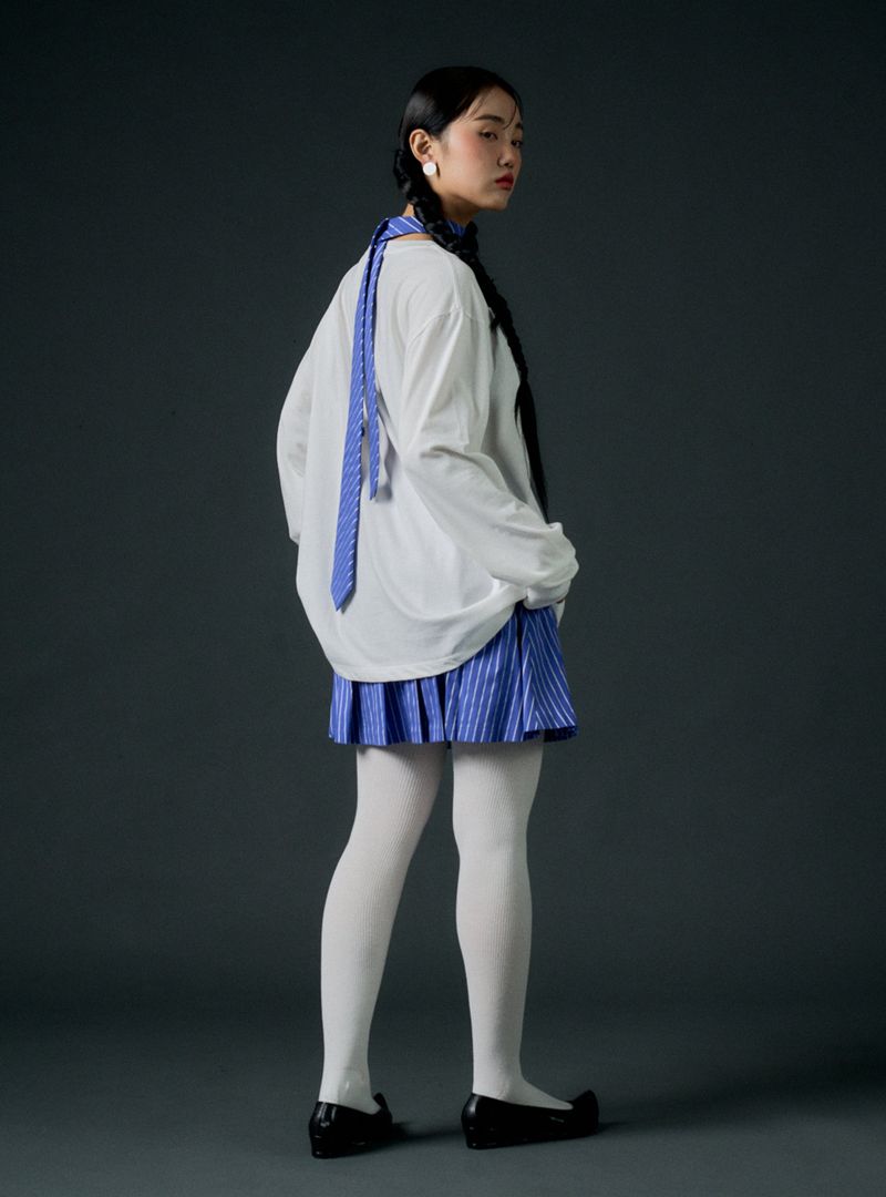 Stripe pleats skirt (blue)