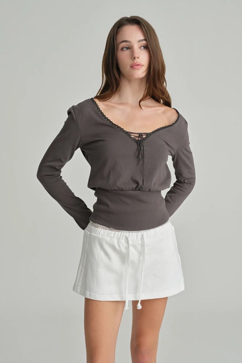 Hazel eyelet top, Charcoal