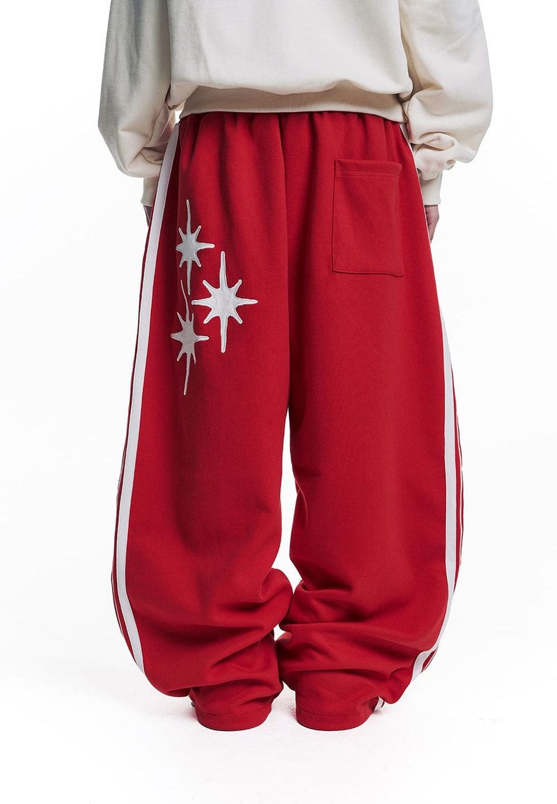 Star Piping Track Balloon Sweat Pants - Red